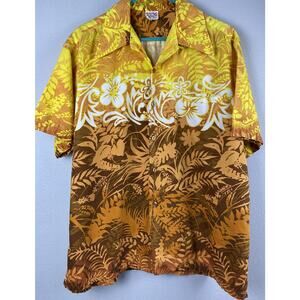 Vtg Barefoot In Paradise Mns L Hawaii Bright SS Shirt Button Up Dagger Collar